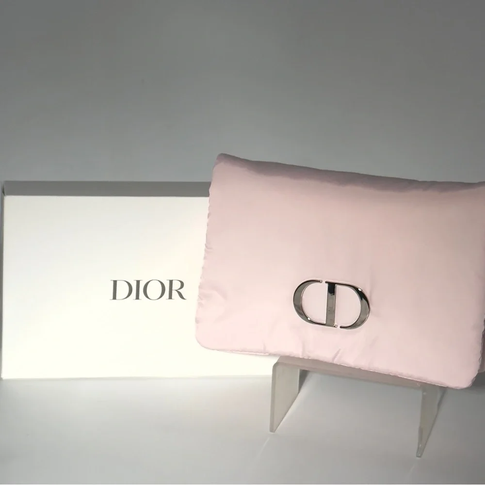 Dior Pink Cosmetic Bag with Satin Finish and CD Logo